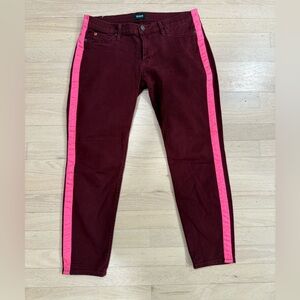 Hudson Jeans Lulu Tuxedo Stripe Skinny Crop JBurgundy Red Pink Size 29